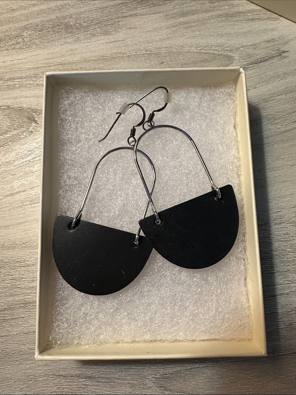 Nickel & Suede Isla Black Semi-Circle leather Drop Earrings